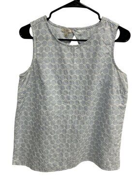 Talbots Medium Blue White Sleeveless Tank Top Patterned Cotton Minimalist Retro